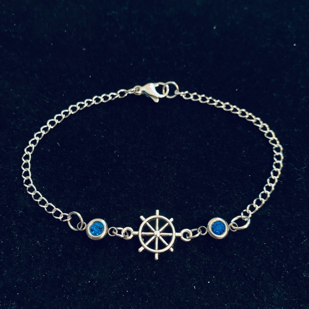 Nautical Ship’s Wheel bracelet with rhinestones